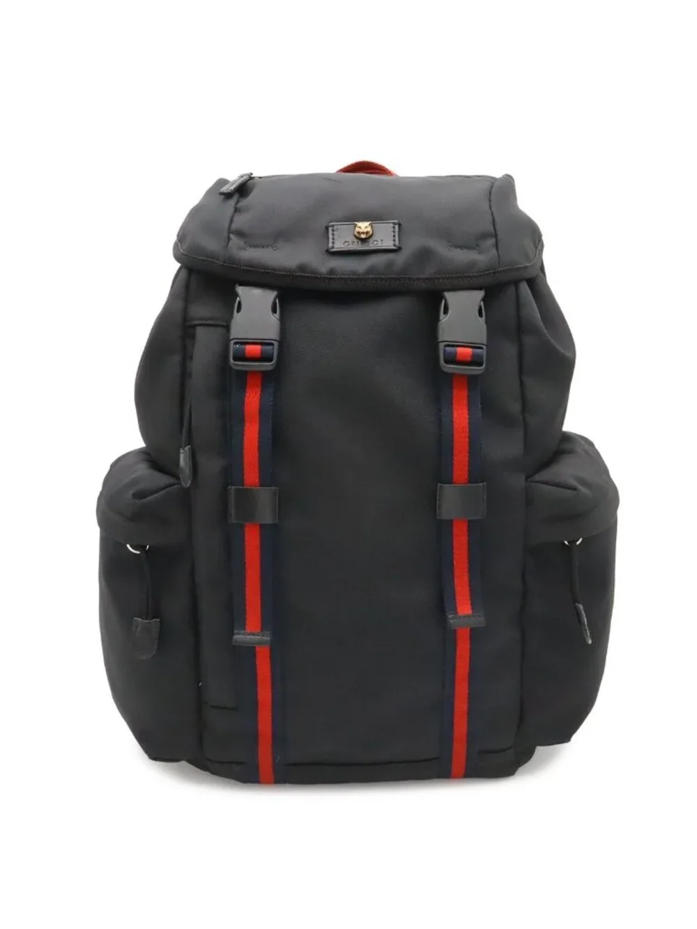 Gucci Techno Canvas Web Line Sherry Cat Head Backpack Leather Black